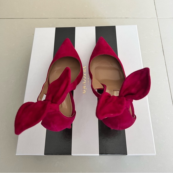 Aquazzura Deneuve Bow Tie Suede Pumps - Picture 6 of 6